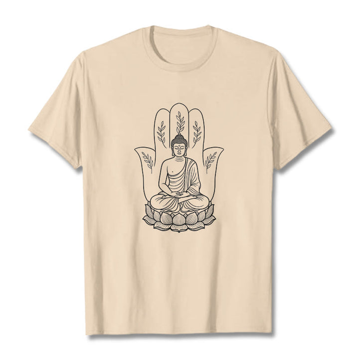 Buddha Stones、瞑想する仏陀、座禅、手の葉、蓮のベースTシャツ - ビスク - 2XL - image 9