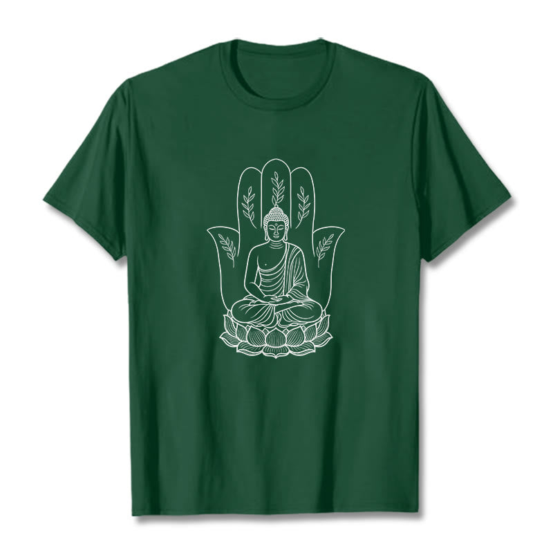 Buddha Stones、瞑想する仏陀、座禅、手の葉、蓮のベースTシャツ - フォレストグリーン - 2XL - image 10