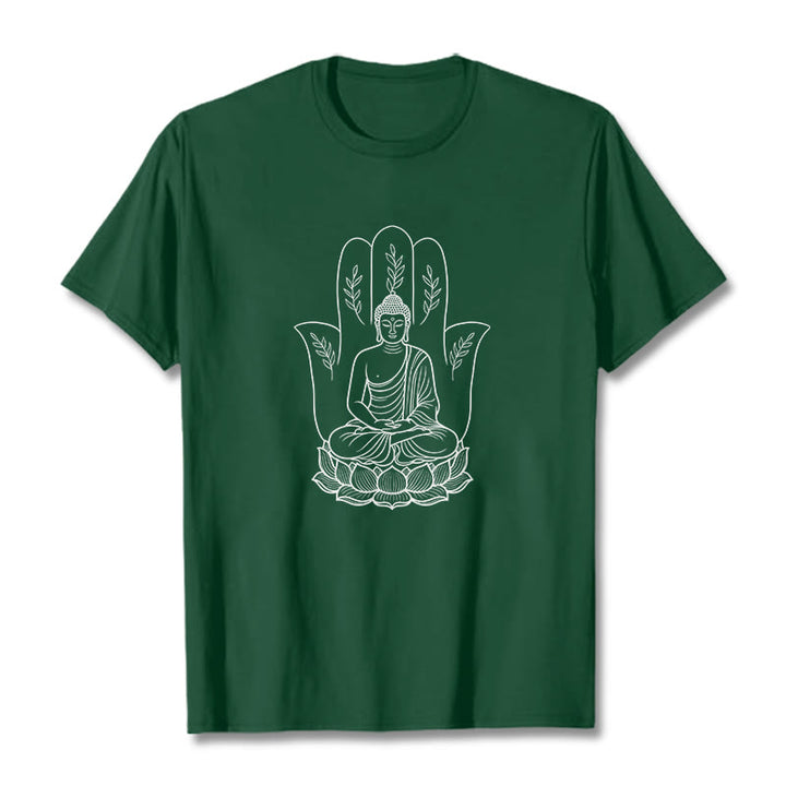 Buddha Stones、瞑想する仏陀、座禅、手の葉、蓮のベースTシャツ - フォレストグリーン - 2XL - image 10