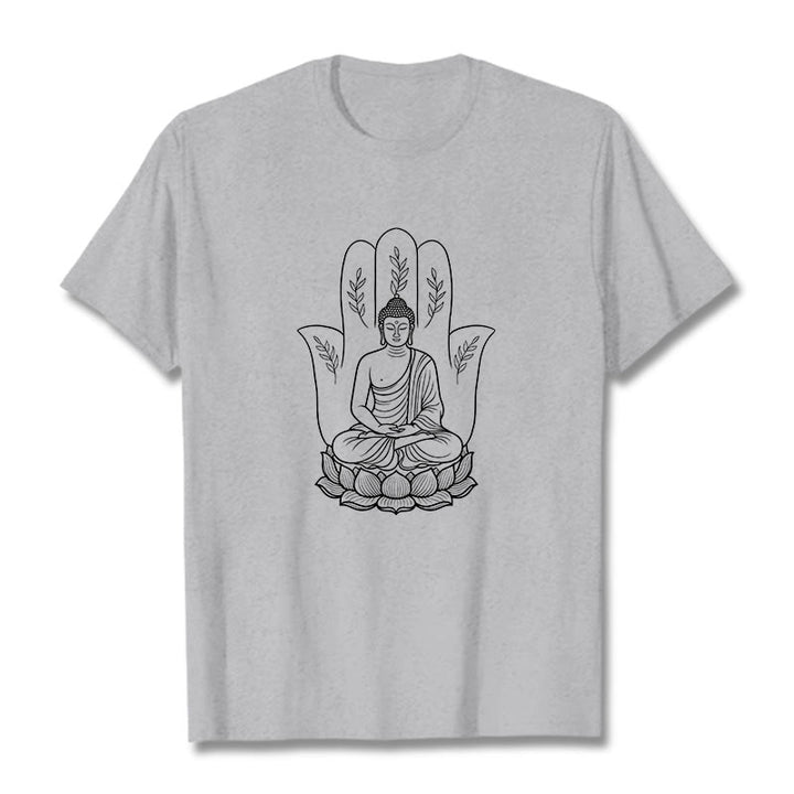 Buddha Stones、瞑想する仏陀、座禅、手の葉、蓮のベースTシャツ - ライトグレー - 2XL - image 19