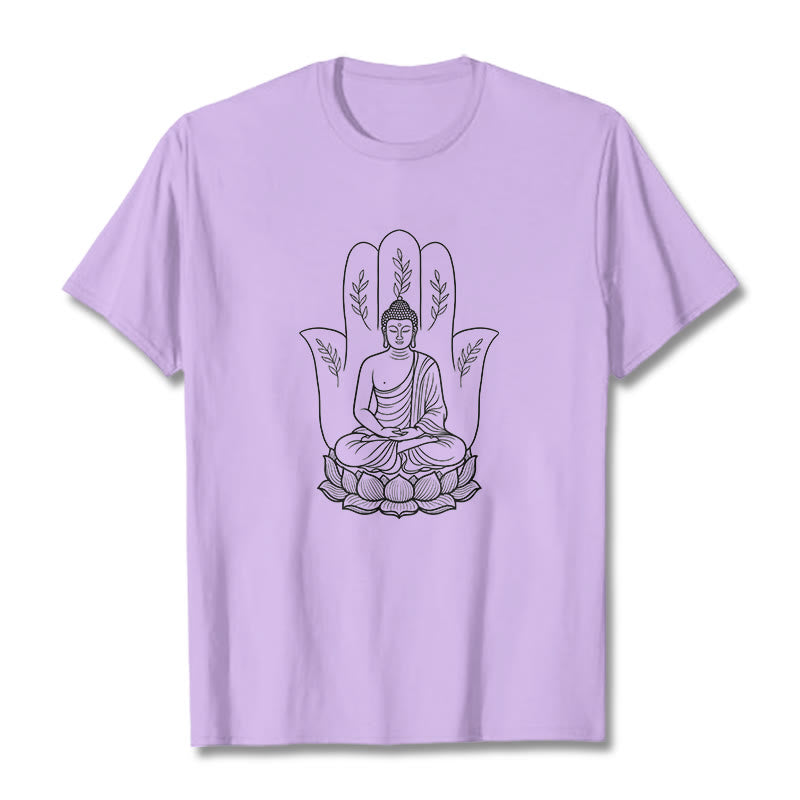 Buddha Stones、瞑想する仏陀、座禅、手の葉、蓮のベースTシャツ - 梅 - 2XL - image 16
