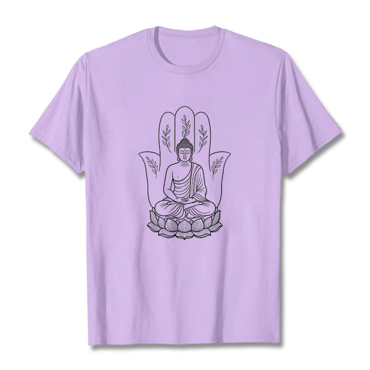 Buddha Stones、瞑想する仏陀、座禅、手の葉、蓮のベースTシャツ - 梅 - 2XL - image 16