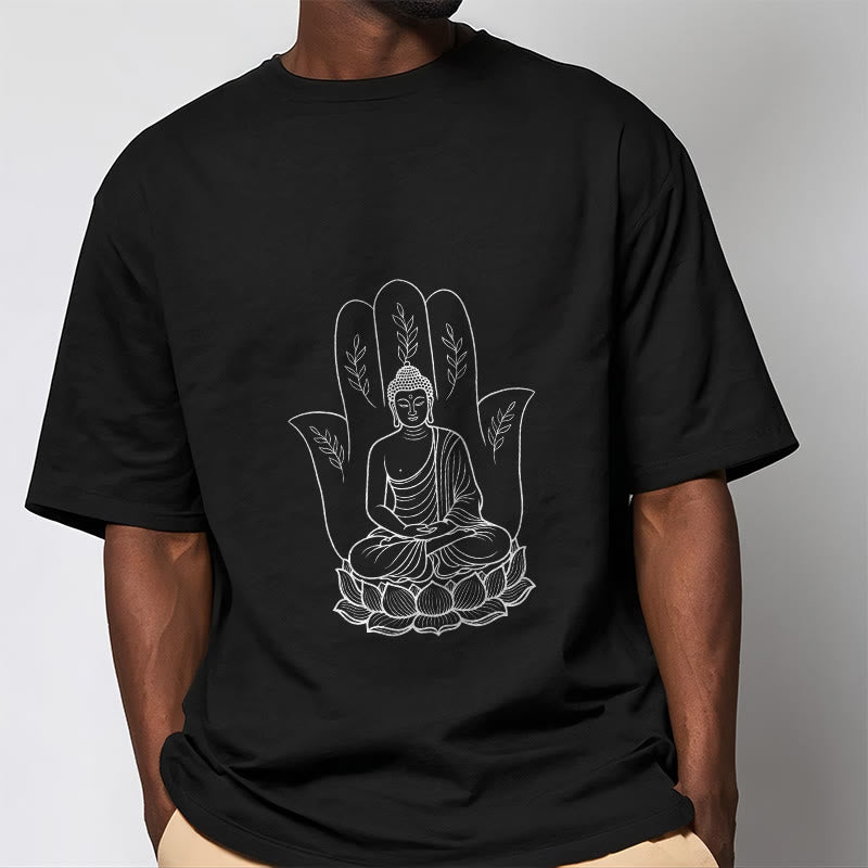 Buddha Stones、瞑想する仏陀、座禅、手の葉、蓮のベースTシャツ - image 6