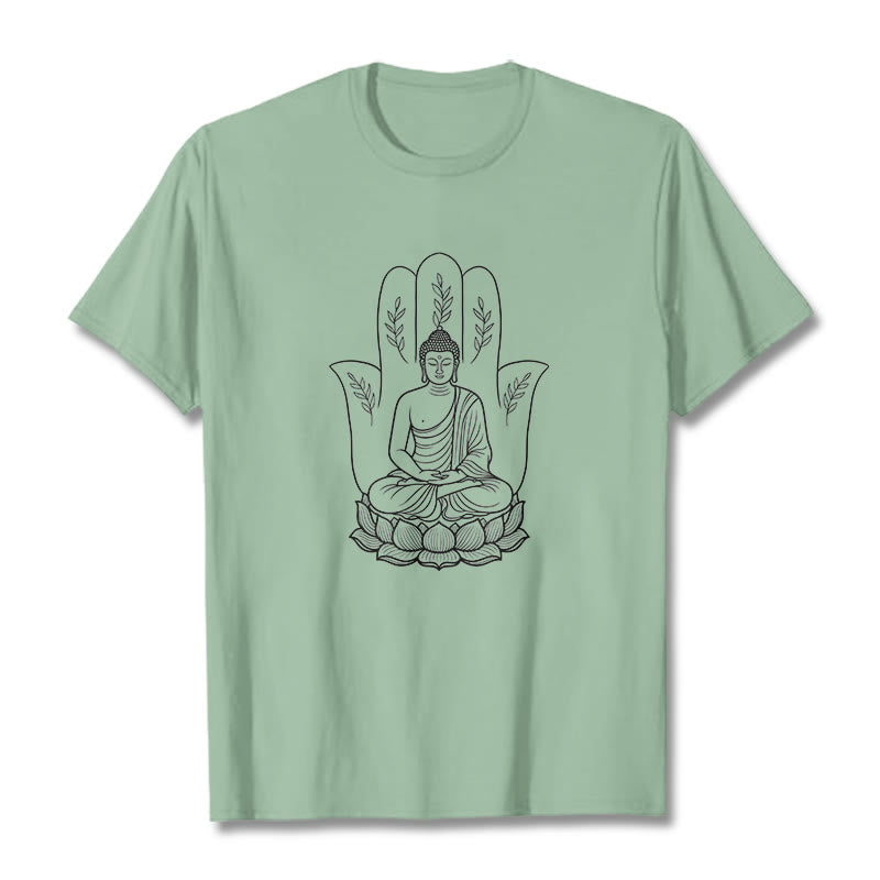 Buddha Stones、瞑想する仏陀、座禅、手の葉、蓮のベースTシャツ - 淡い緑色 - 2XL - image 14