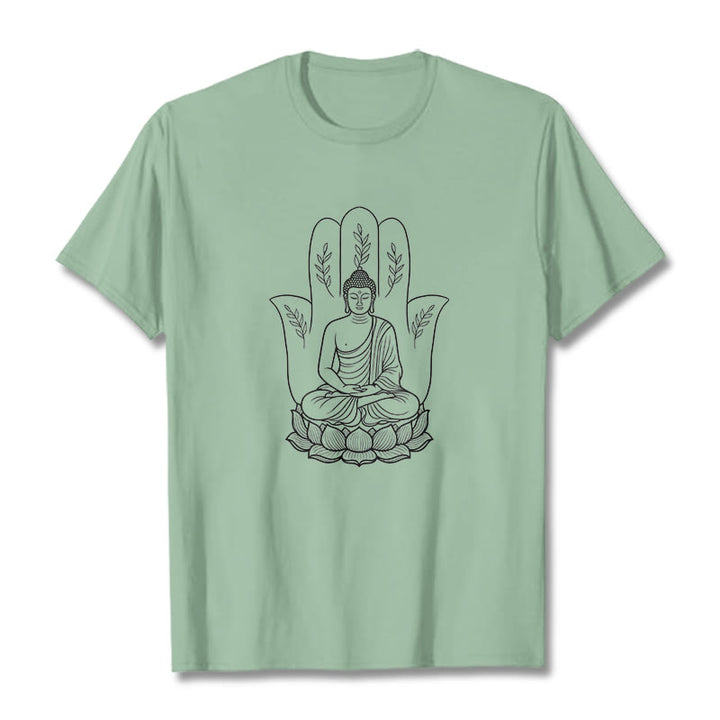 Buddha Stones、瞑想する仏陀、座禅、手の葉、蓮のベースTシャツ - 淡い緑色 - 2XL - image 14
