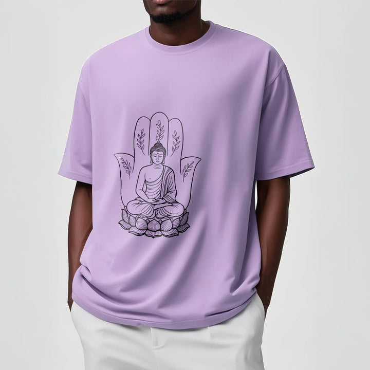 Buddha Stones、瞑想する仏陀、座禅、手の葉、蓮のベースTシャツ - image 17