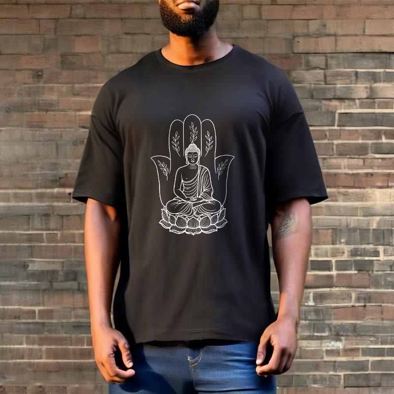 Buddha Stones、瞑想する仏陀、座禅、手の葉、蓮のベースTシャツ - image 6