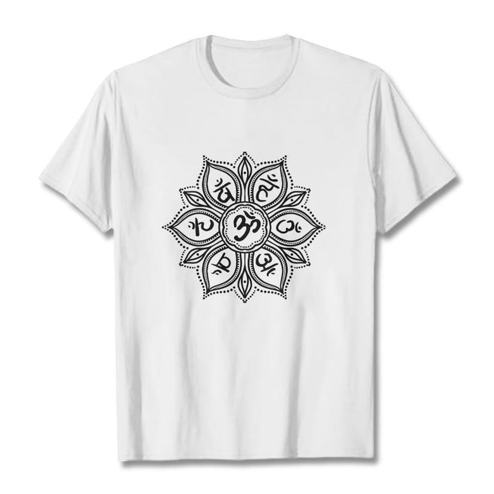 Buddha Stonesマンダラ フラワーオーム・マニ・パドメ・フムマントラ Tシャツ Tシャツ - 白 - 2XL - image 7