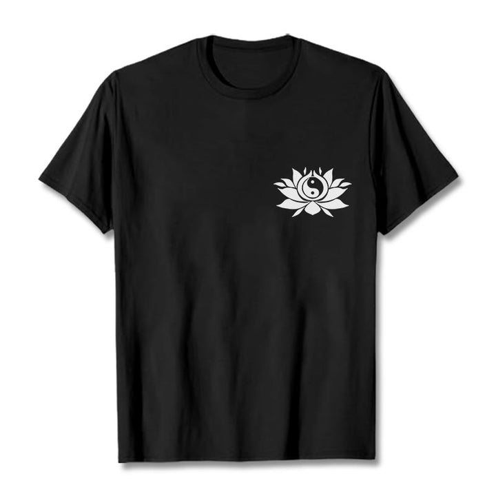 Buddha Stones陰陽 蓮の花 デザイン Tシャツ - 黒 - 2XL - image 1