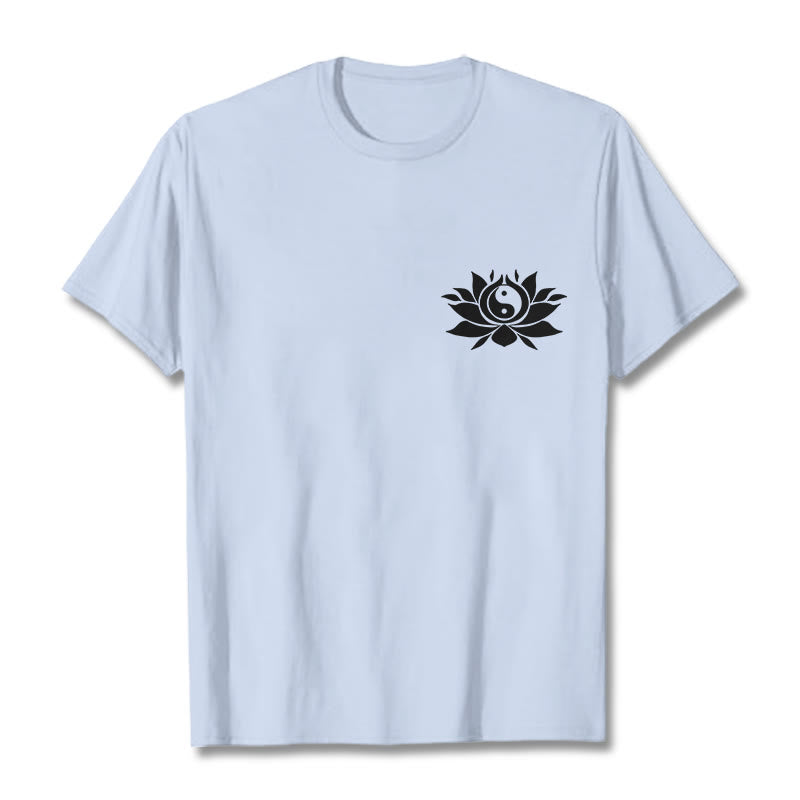 Buddha Stones陰陽 蓮の花 デザイン Tシャツ - ライトシアン - 2XL - image 11