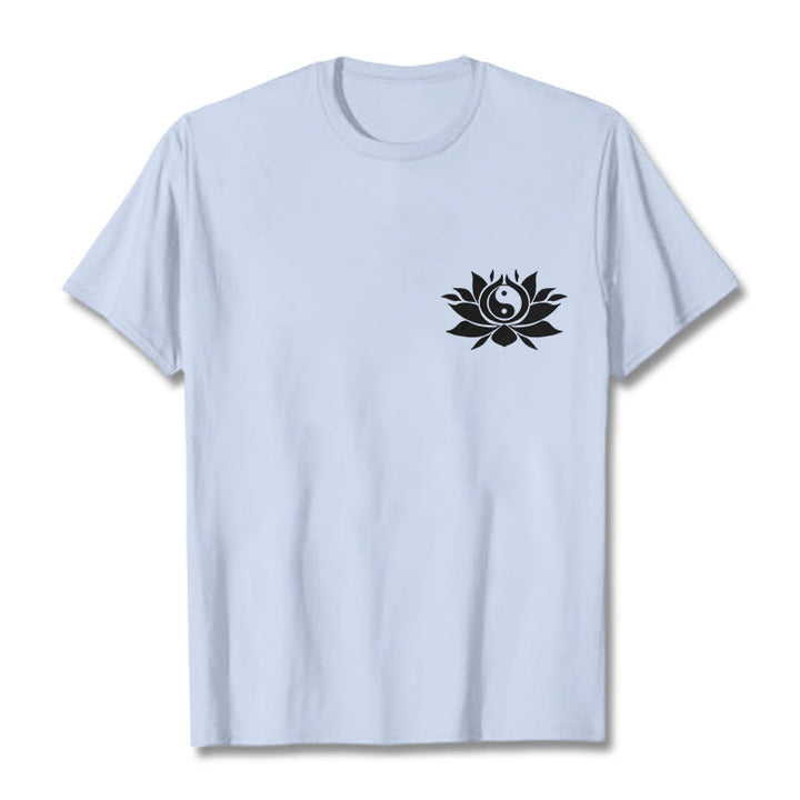 Buddha Stones陰陽 蓮の花 デザイン Tシャツ - ライトシアン - 2XL - image 11