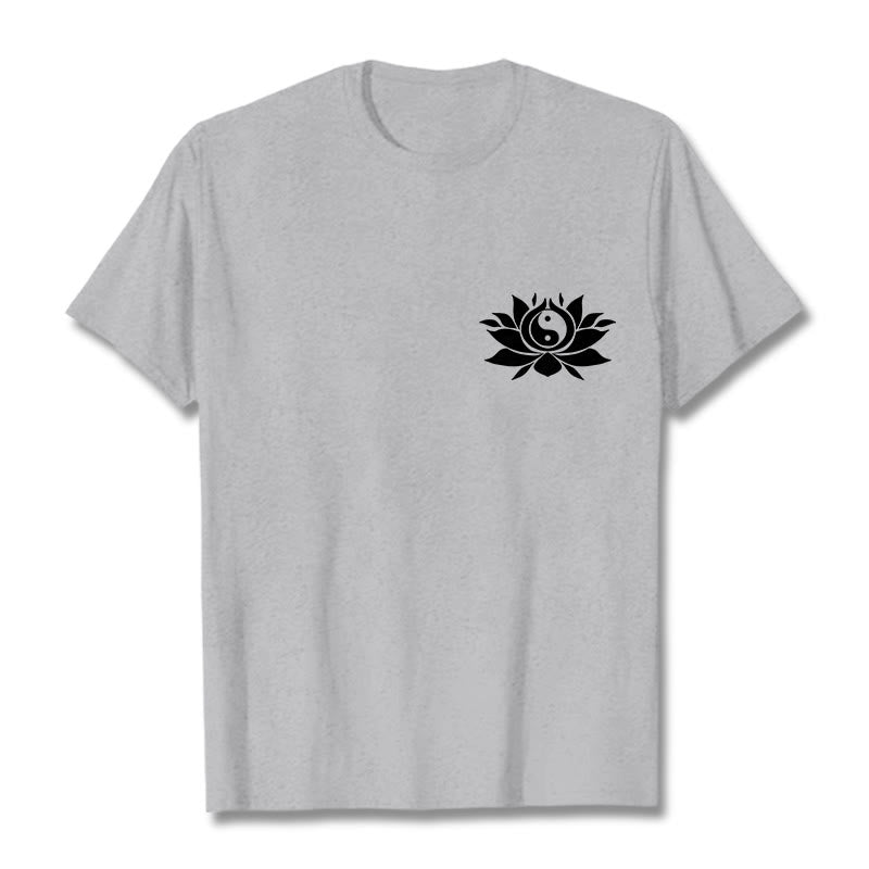 Buddha Stones陰陽 蓮の花 デザイン Tシャツ - ライトグレー - 2XL - image 10