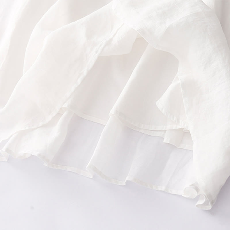 Buddha Stones刺繍ボタンデザイン ポケット付き長袖コットンリネンミディドレス - image 23