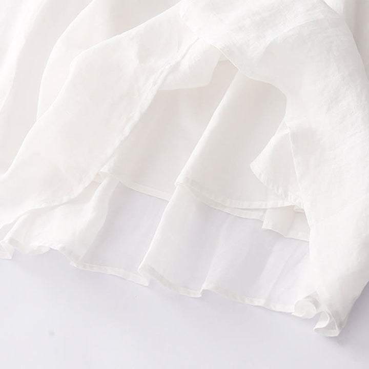 Buddha Stones刺繍ボタンデザイン ポケット付き長袖コットンリネンミディドレス - image 23