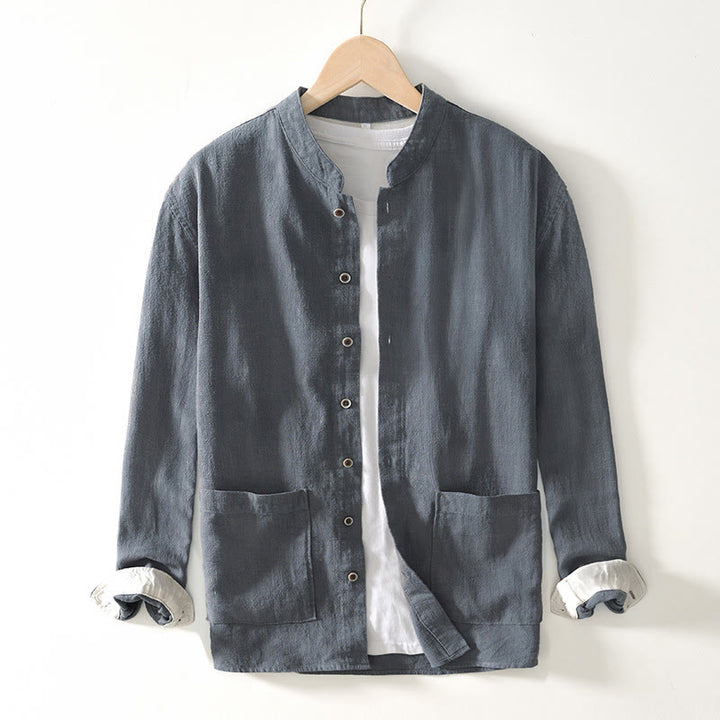 Buddha Stones無地 メンズ ボタン 長袖 コットンリネン シャツ ポケット付き - ライトスレートグレー - US/UK/AU42、 EU52 (3XL) - image 16