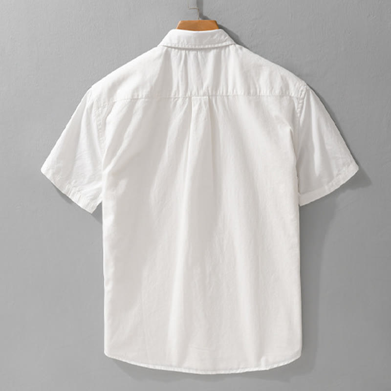 Buddha Stones刺繍マッチ炎柄ラペルメンズ半袖コットンシャツポケット付き - image 2