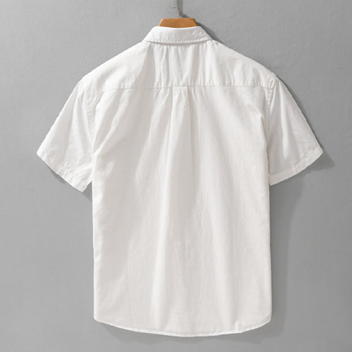 Buddha Stones刺繍マッチ炎柄ラペルメンズ半袖コットンシャツポケット付き - image 2