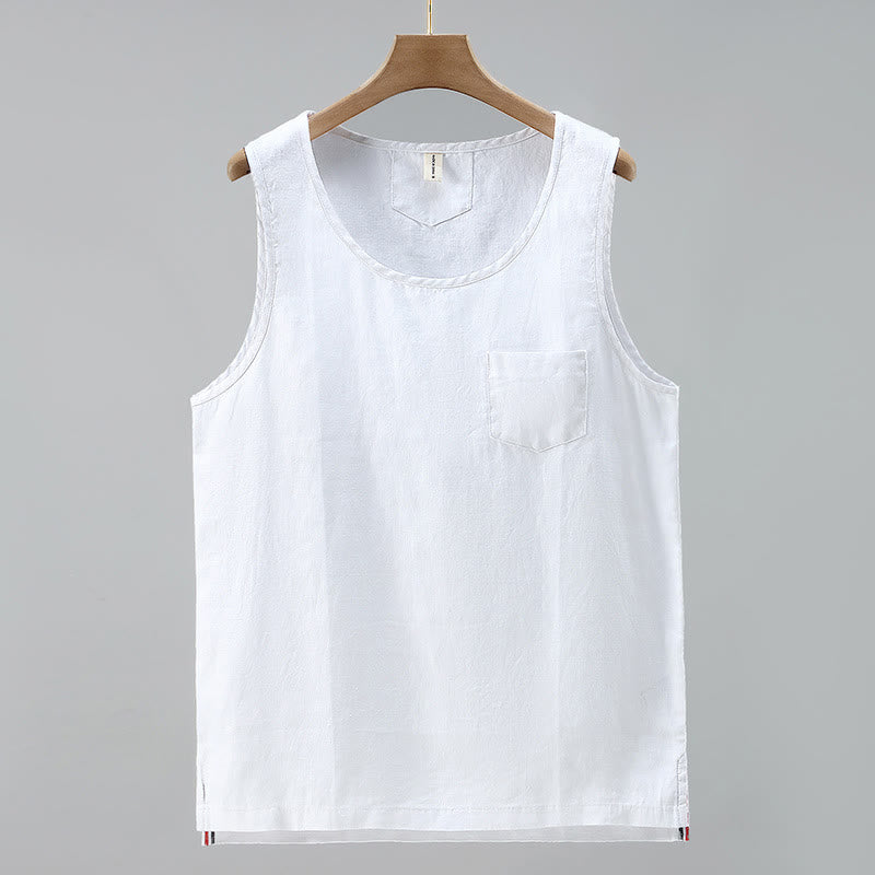 Buddha Stones夏用 無地 サイドスリットデザイン ノースリーブ メンズ リネン ベスト - 白 - US/UK/AU42、 EU52 (3XL) - image 9