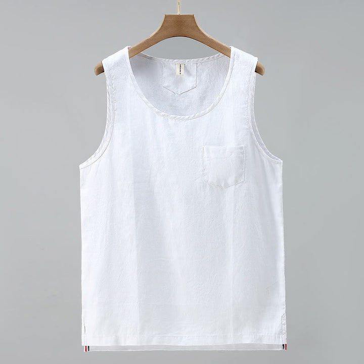 Buddha Stones夏用 無地 サイドスリットデザイン ノースリーブ メンズ リネン ベスト - 白 - US/UK/AU42、 EU52 (3XL) - image 9