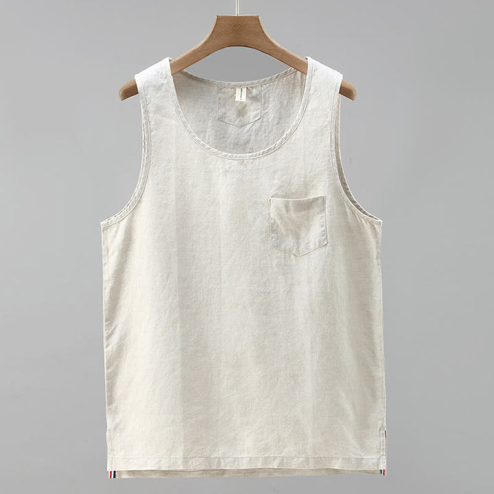 Buddha Stones夏用 無地 サイドスリットデザイン ノースリーブ メンズ リネン ベスト - ベージュ - US/UK/AU42、 EU52 (3XL) - image 0