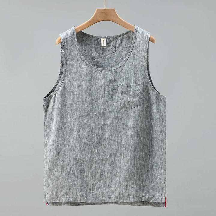 Buddha Stones夏用 無地 サイドスリットデザイン ノースリーブ メンズ リネン ベスト - グレー - US/UK/AU42、 EU52 (3XL) - image 10