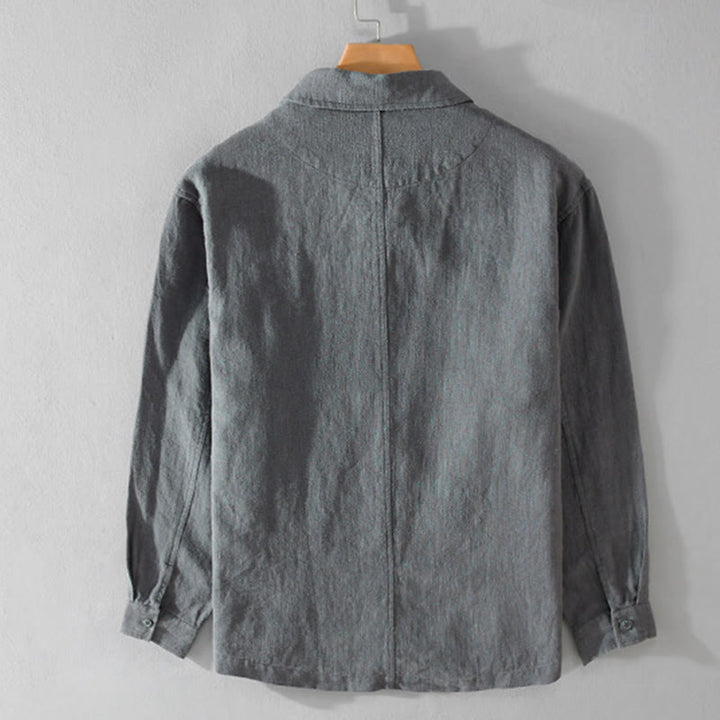 Buddha Stones通勤用 秋冬 無地 ラペル メンズ 長袖 コットンリネン シャツ ポケット付き - image 9