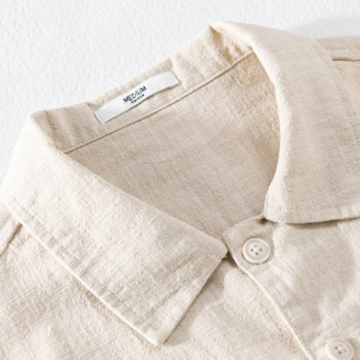 Buddha Stones通勤用 秋冬 無地 ラペル メンズ 長袖 コットンリネン シャツ ポケット付き - image 1