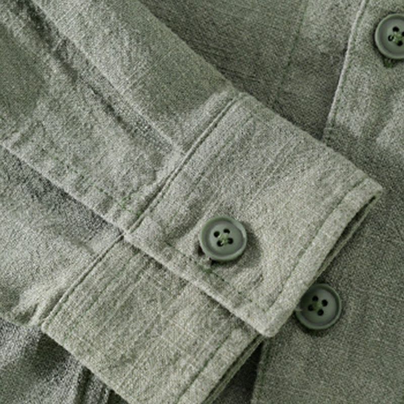 Buddha Stones通勤用 秋冬 無地 ラペル メンズ 長袖 コットンリネン シャツ ポケット付き - image 23