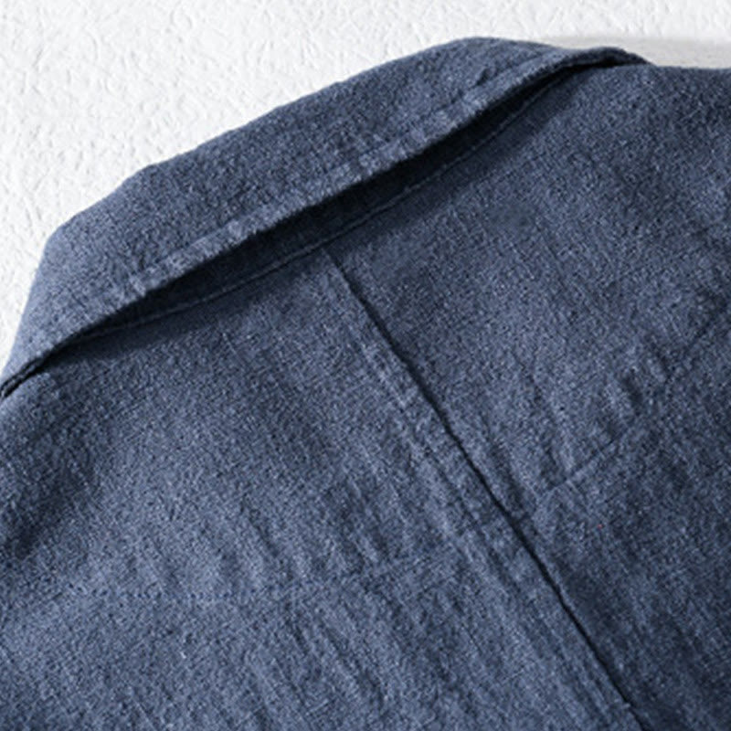 Buddha Stones通勤用 秋冬 無地 ラペル メンズ 長袖 コットンリネン シャツ ポケット付き - image 16