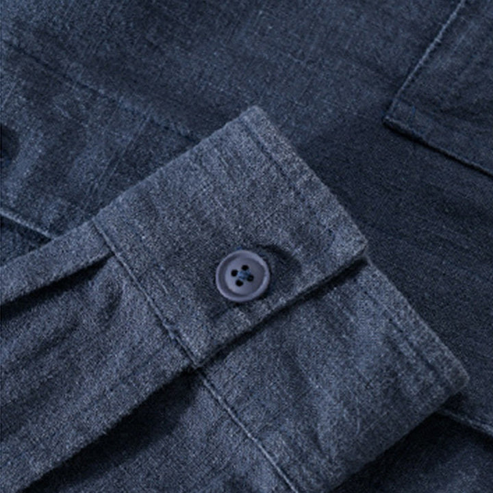 Buddha Stones通勤用 秋冬 無地 ラペル メンズ 長袖 コットンリネン シャツ ポケット付き - image 18