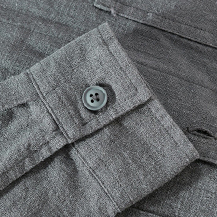 Buddha Stones通勤用 秋冬 無地 ラペル メンズ 長袖 コットンリネン シャツ ポケット付き - image 12