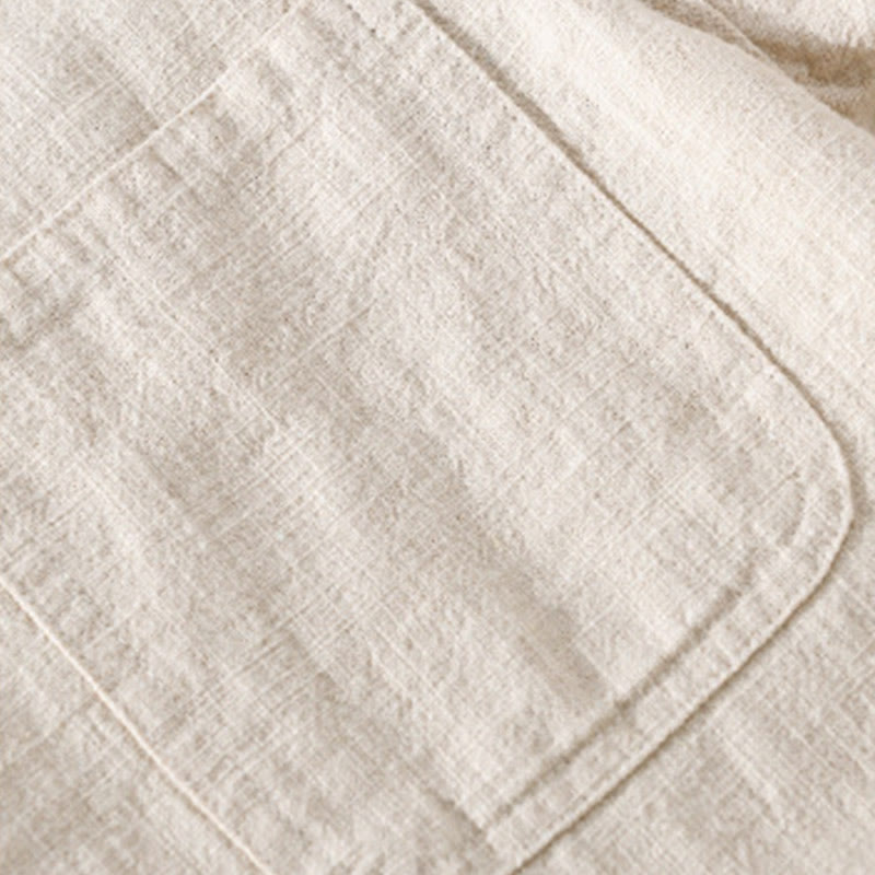 Buddha Stones通勤用 秋冬 無地 ラペル メンズ 長袖 コットンリネン シャツ ポケット付き - image 4