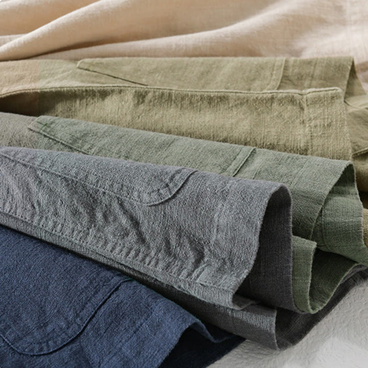 Buddha Stones通勤用 秋冬 無地 ラペル メンズ 長袖 コットンリネン シャツ ポケット付き - image 38