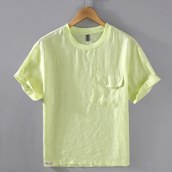 Buddha Stonesクルーネック シンプルデザイン メンズ 半袖 リネンシャツ ポケット付き - 緑黄色 - US/UK/AU42、 EU52 (3XL) - image 10