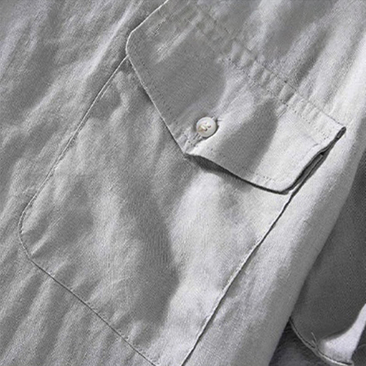 Buddha Stonesクルーネック シンプルデザイン メンズ 半袖 リネンシャツ ポケット付き - image 6
