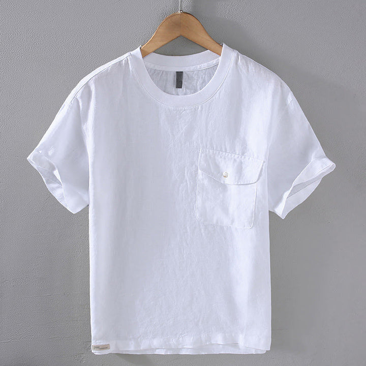 Buddha Stonesクルーネック シンプルデザイン メンズ 半袖 リネンシャツ ポケット付き - 白 - US/UK/AU42、 EU52 (3XL) - image 12