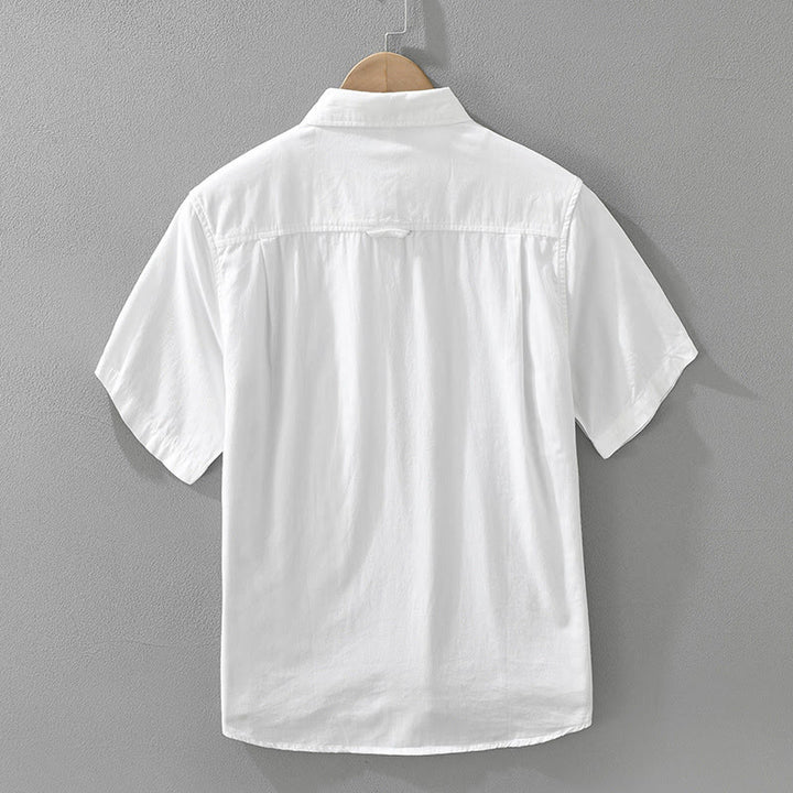 Buddha Stonesの芸術的なシンプルなデザインの刺繍と竹の模様のメンズ半袖コットンシャツ - image 2