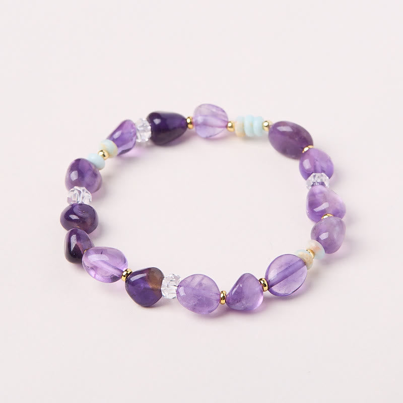 Buddha Stones天然不規則アメジスト寿山石ホワイトクリスタルヒーリングブレスレット - image 3