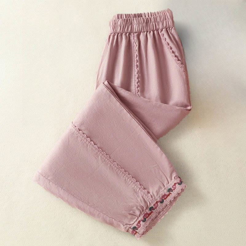 Buddha Stonesカジュアル 無地 レース サイドデザイン 7-8丈 コットンリネン レディース ハーレムパンツ ポケット付き - image 10