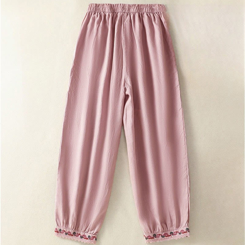 Buddha Stonesカジュアル 無地 レース サイドデザイン 7-8丈 コットンリネン レディース ハーレムパンツ ポケット付き - image 9