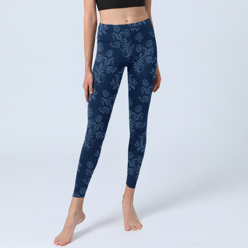 Buddha Stonesブルー フローラル リーフ プリント ジムレギンス レディース ヨガパンツ - image 6