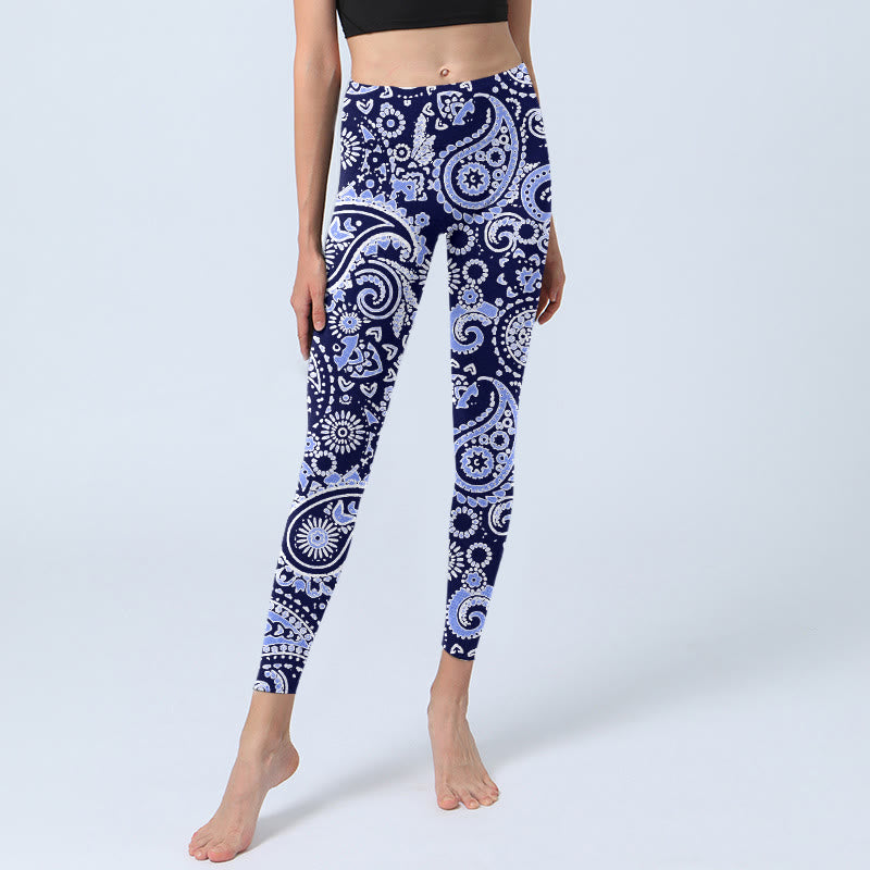Buddha Stonesパープルブルー カシューフラワープリント ジムレギンス レディース ヨガパンツ - image 6