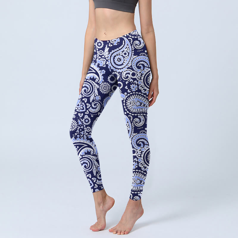 Buddha Stonesパープルブルー カシューフラワープリント ジムレギンス レディース ヨガパンツ - ミディアムスレートブルー - US18、 UK/AU22、 EU50 (4XL) - image 1
