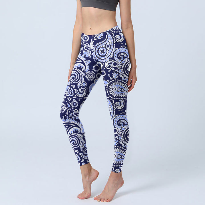 Buddha Stonesパープルブルー カシューフラワープリント ジムレギンス レディース ヨガパンツ - ミディアムスレートブルー - US18、 UK/AU22、 EU50 (4XL) - image 1