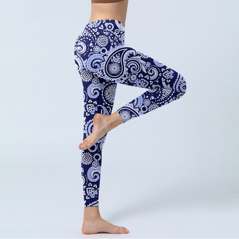 Buddha Stonesパープルブルー カシューフラワープリント ジムレギンス レディース ヨガパンツ - image 4