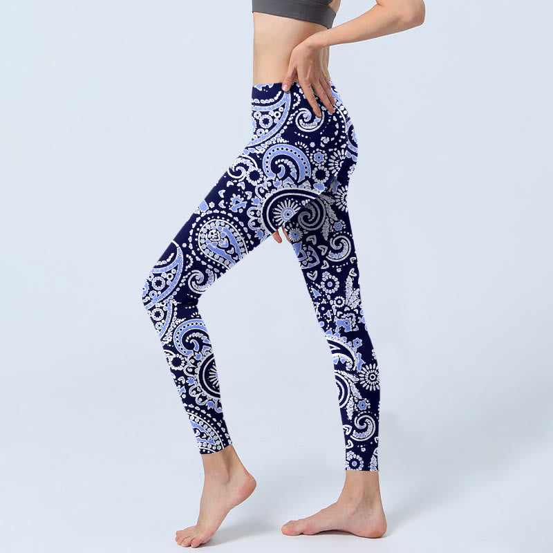 Buddha Stonesパープルブルー カシューフラワープリント ジムレギンス レディース ヨガパンツ - image 3