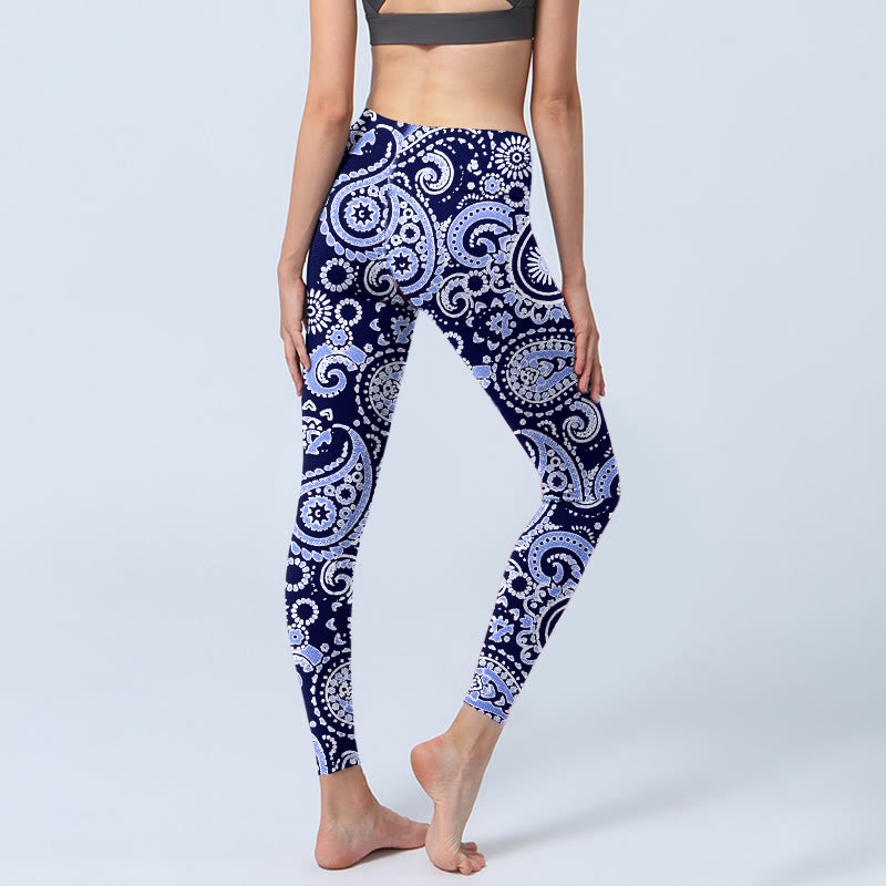 Buddha Stonesパープルブルー カシューフラワープリント ジムレギンス レディース ヨガパンツ - image 5