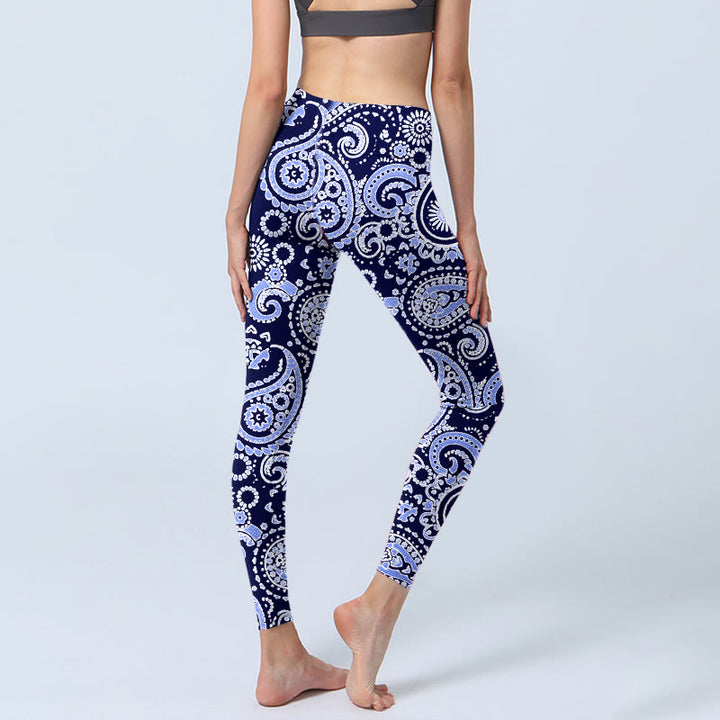 Buddha Stonesパープルブルー カシューフラワープリント ジムレギンス レディース ヨガパンツ - image 5