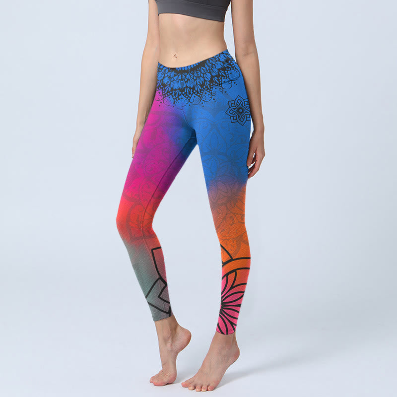 Buddha Stonesローズレッドブルーマンダラフラワープリントジムレギンスレディースヨガパンツ - マゼンタ - US18、 UK/AU22、 EU50 (4XL) - image 1