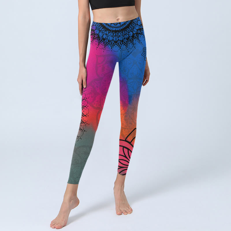 Buddha Stonesローズレッドブルーマンダラフラワープリントジムレギンスレディースヨガパンツ - image 6